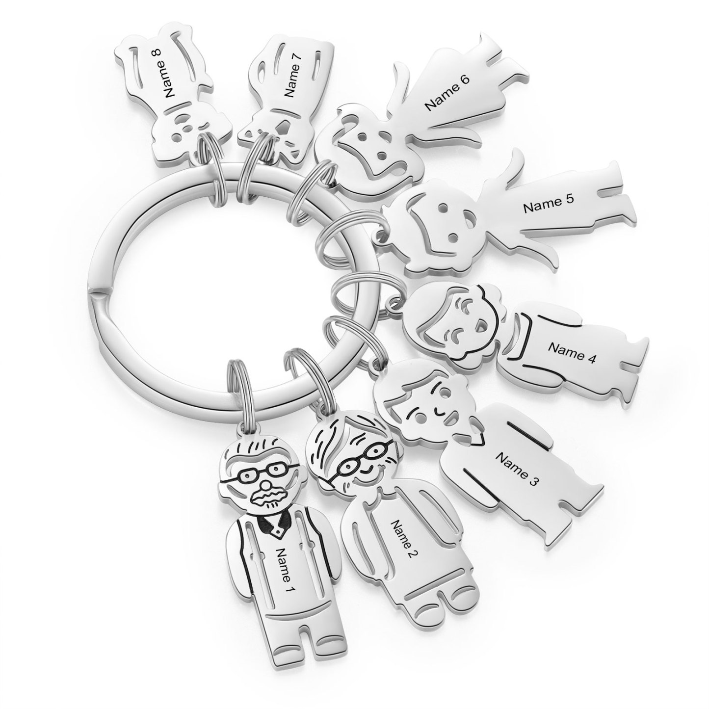 8 Names Personalised Stainless Steel Keyring with Pendant Charms | Jessemade