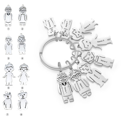 8 Names Personalised Stainless Steel Keyring with Pendant Charms | Jessemade