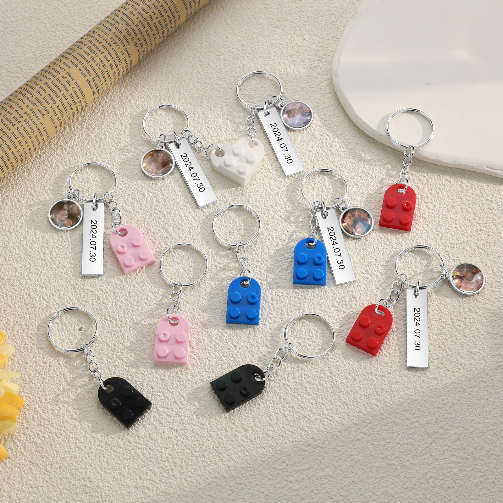 Personalised Couple Keychain Custom Double Heart Keychain with Photos and Dates for Couple | Jessmade