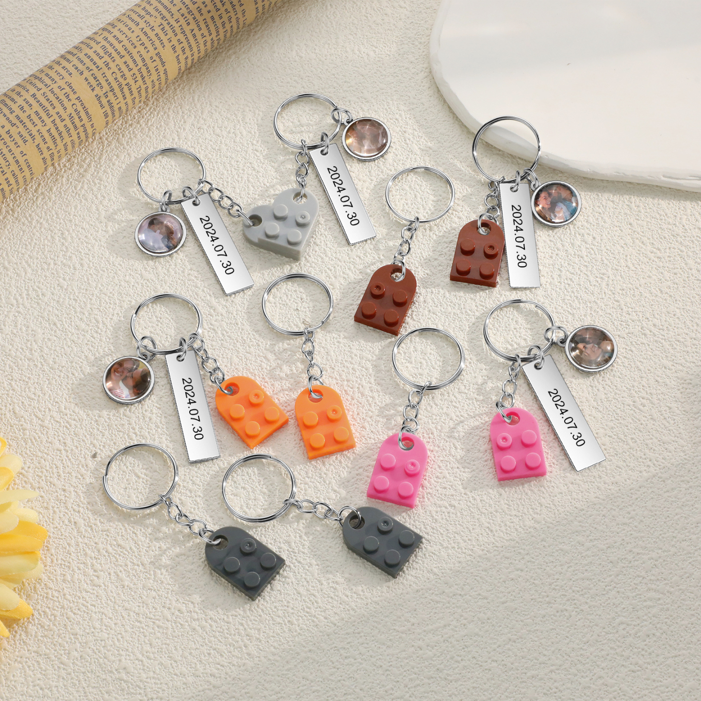 Personalised Couple Keychain Custom Double Heart Keychain with Photos and Dates for Couple | Jessmade