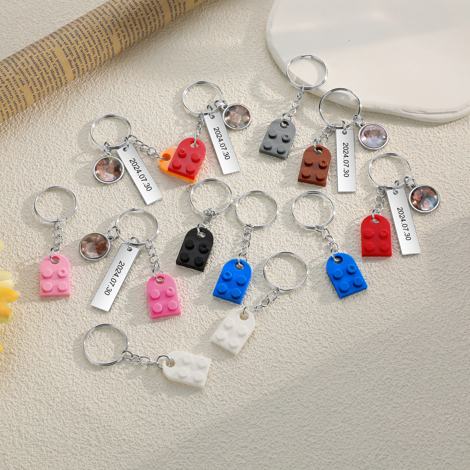 PersonaliSed Couple Gift Custom Double Heart Keychain with Photos and Dates - 