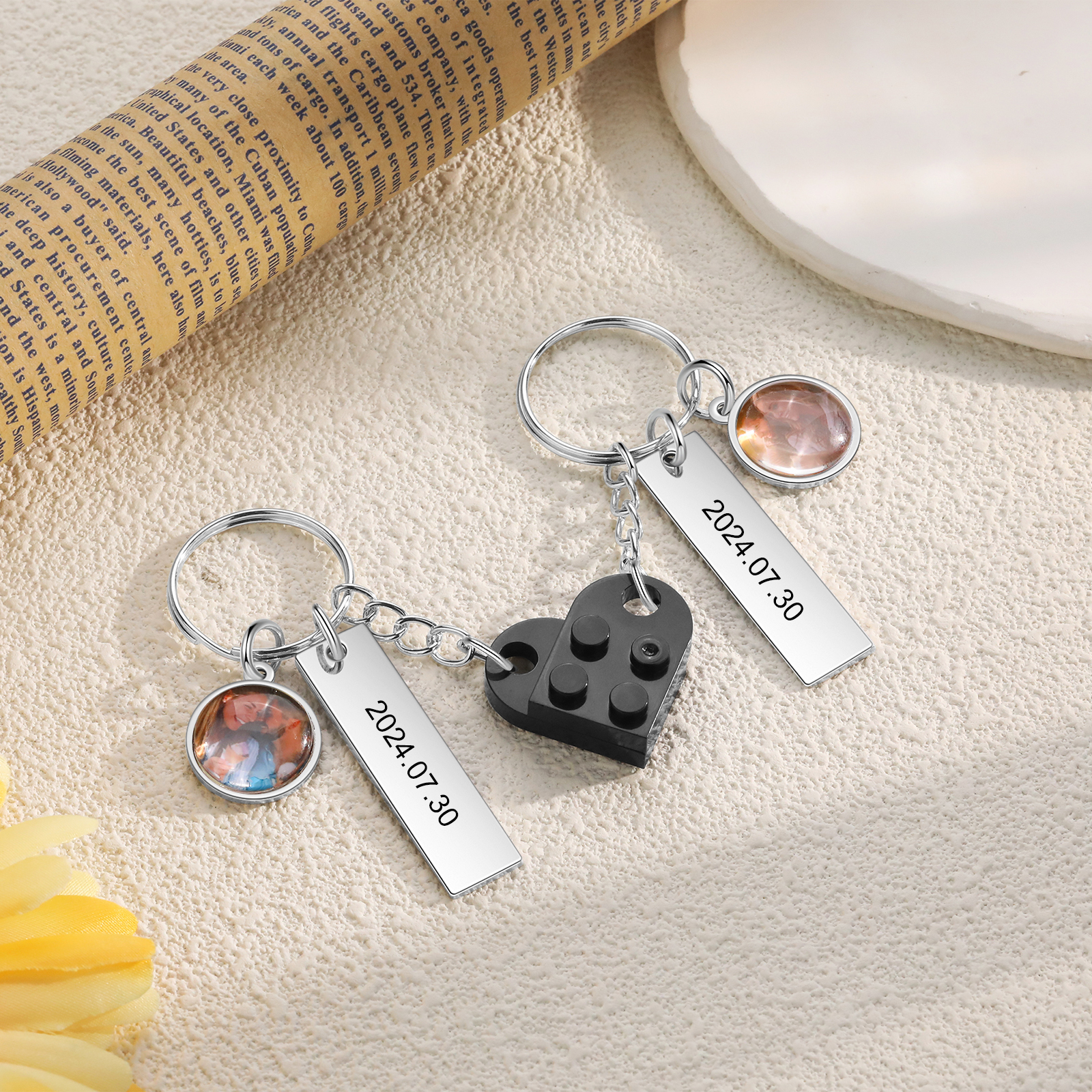 Personalised Couple Keychain Custom Double Heart Keychain with Photos and Dates for Couple | Jessmade