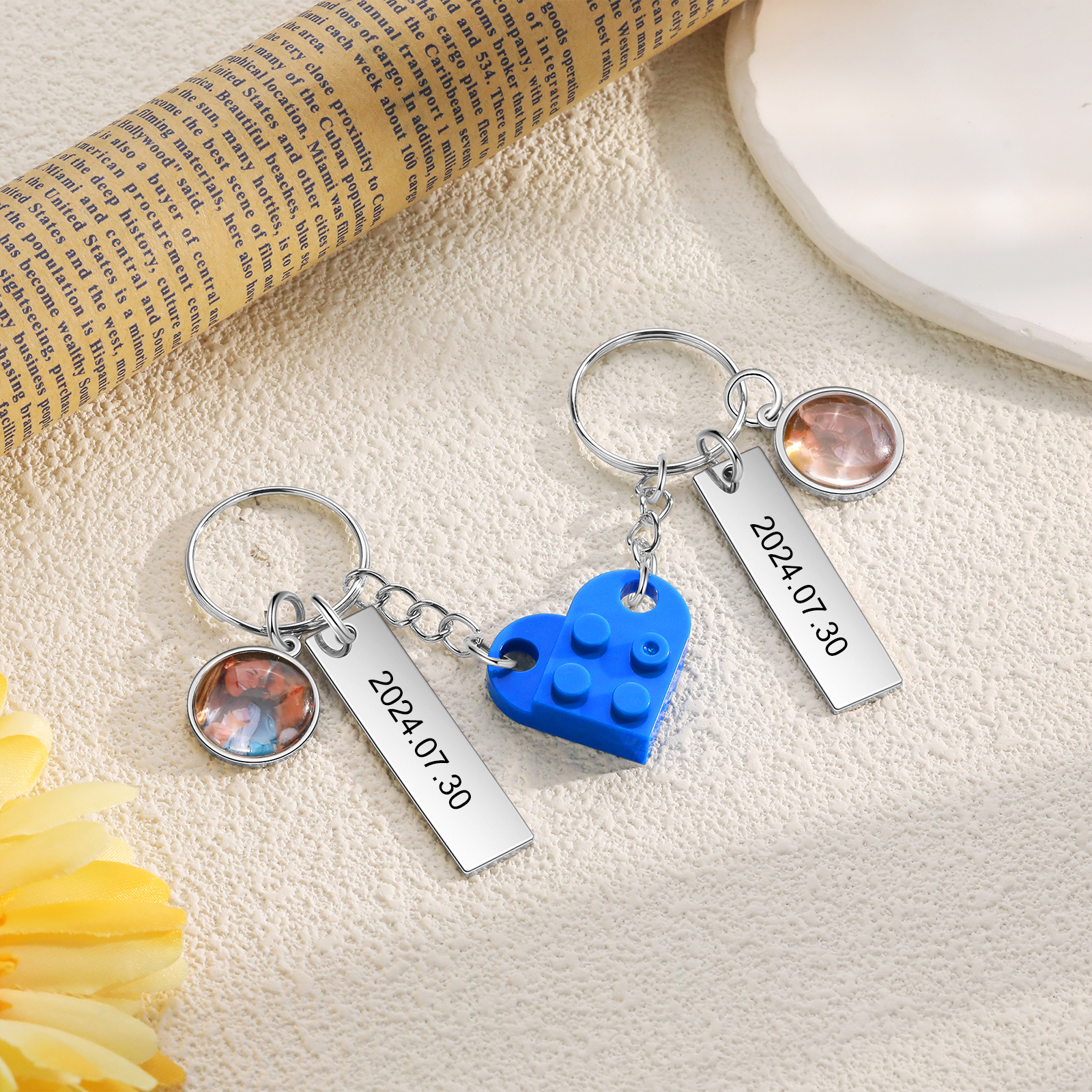 Personalised Couple Keychain Custom Double Heart Keychain with Photos and Dates for Couple | Jessmade