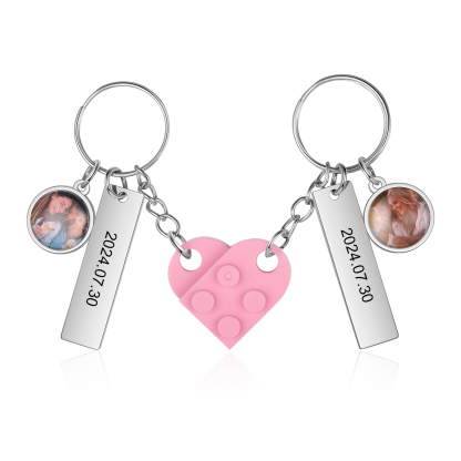 Personalised Couple Keychain Custom Double Heart Keychain with Photos and Dates for Couple | Jessmade