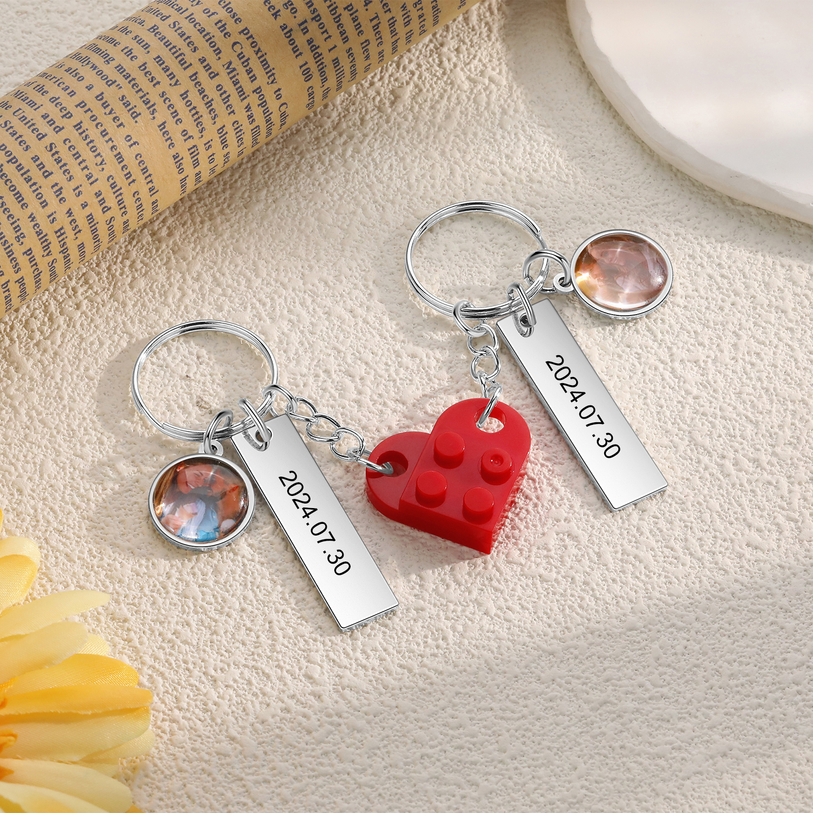 Personalised Couple Keychain Custom Double Heart Keychain with Photos and Dates for Couple | Jessmade