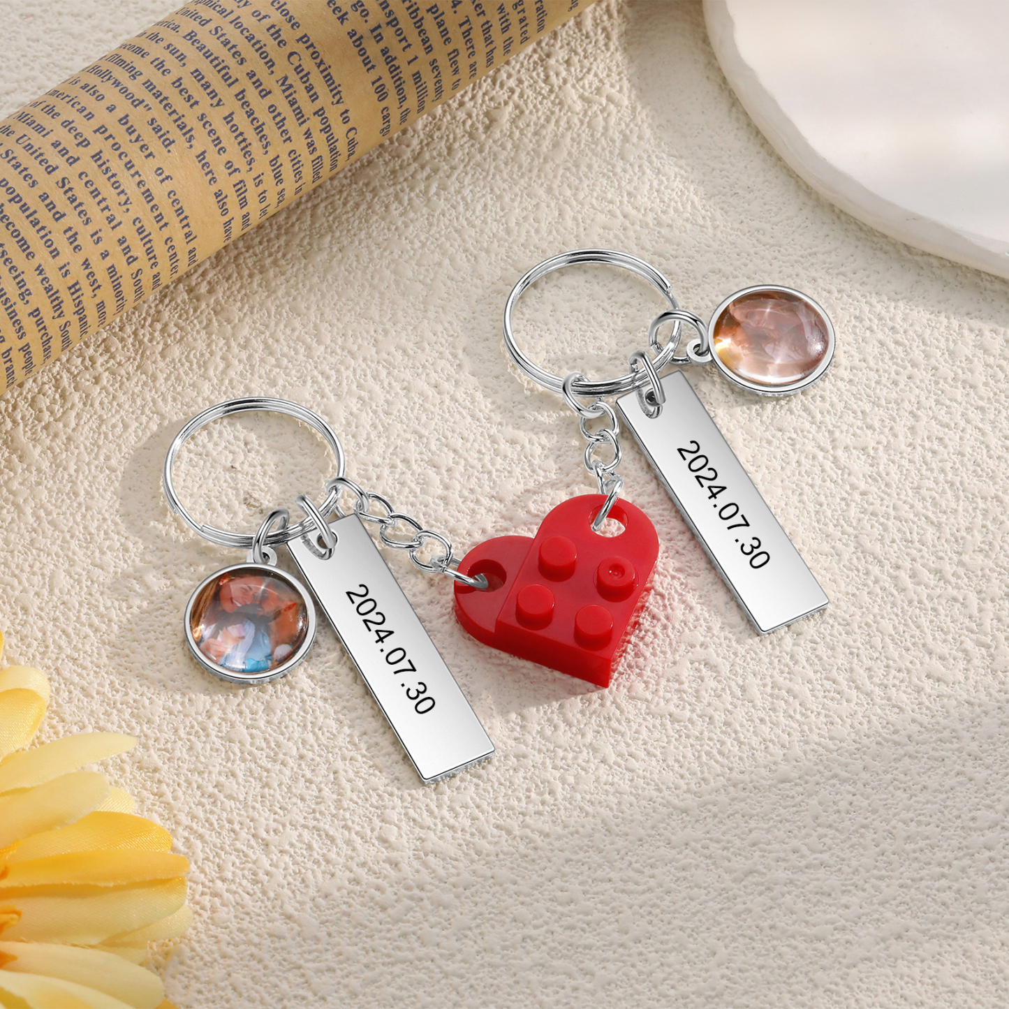 Personalised Couple Keychain Custom Double Heart Keychain with Photos and Dates for Couple | Jessmade