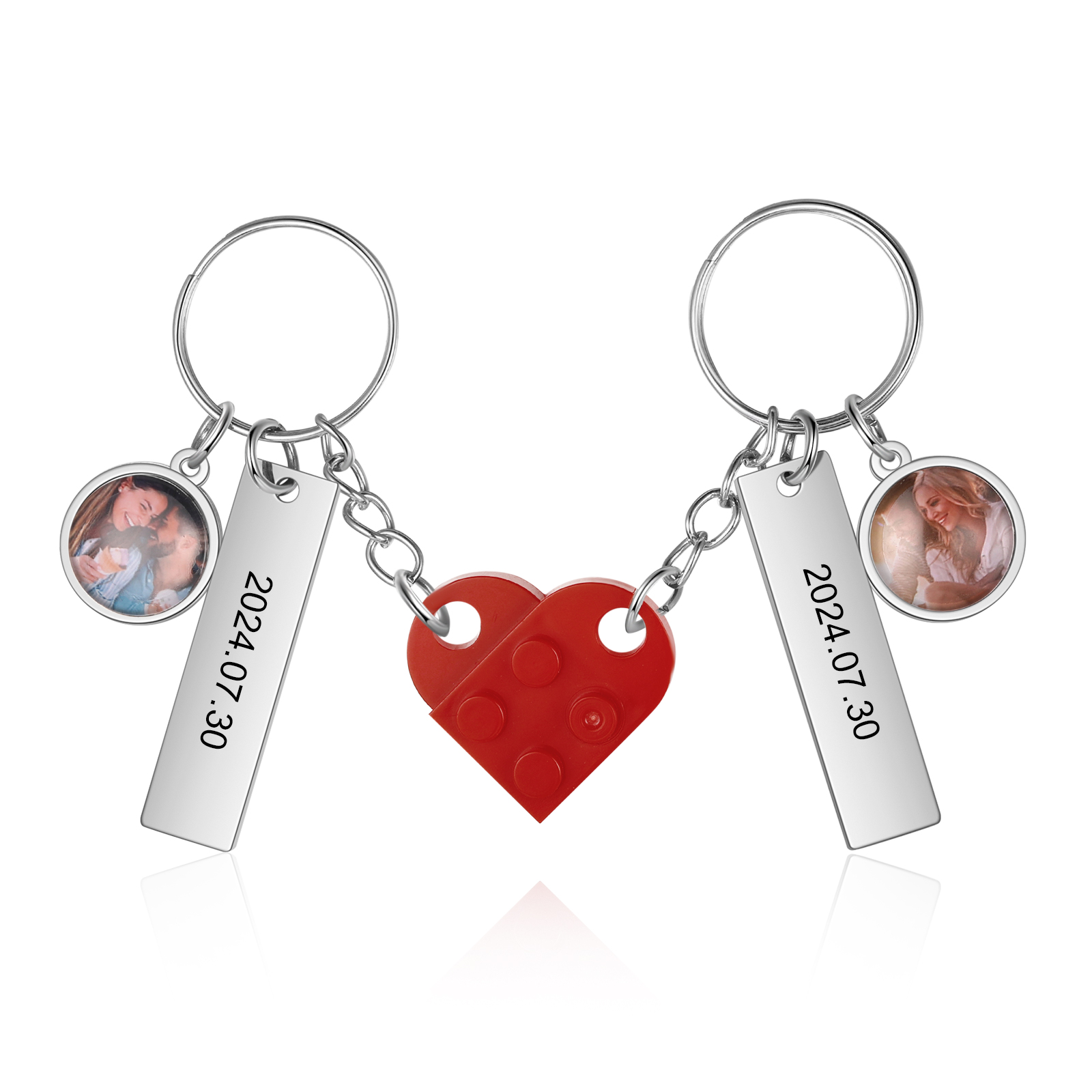 Personalised Couple Keychain Custom Double Heart Keychain with Photos 