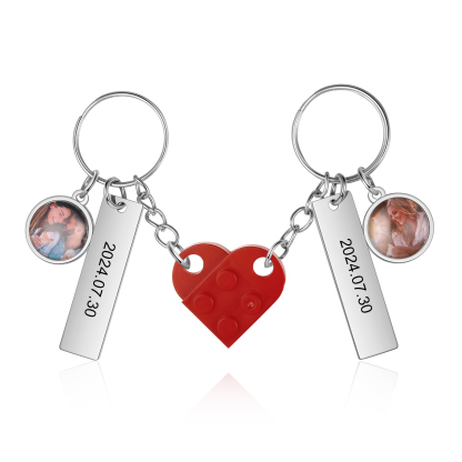 Personalised Couple Keychain Custom Double Heart Keychain with Photos 
