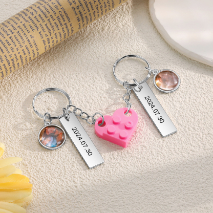 Personalised Couple Keychain Custom Double Heart Keychain with Photos and Dates for Couple | Jessmade