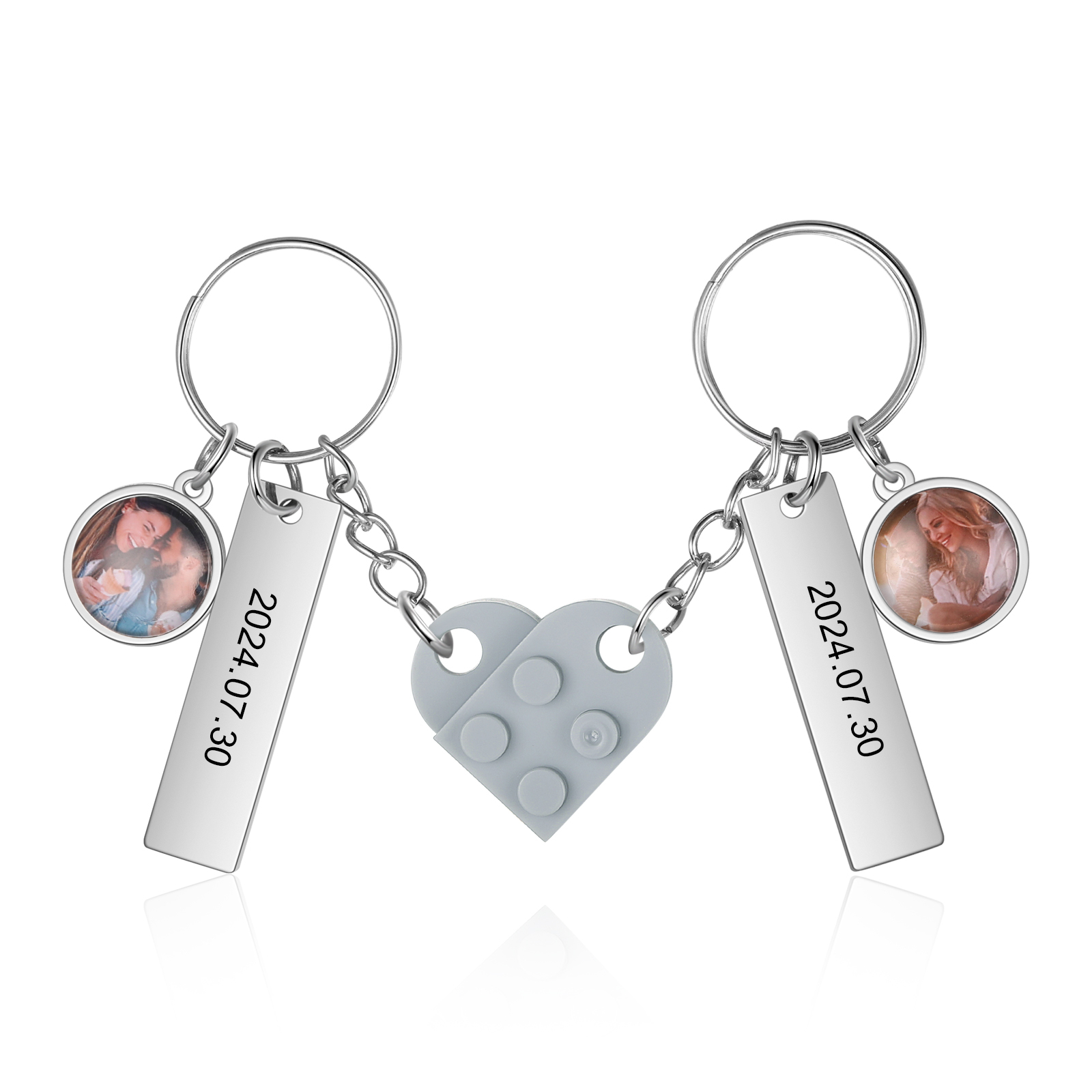 Personalised Couple Keychain Custom Double Heart Keychain with Photos and Dates for Couple | Jessmade