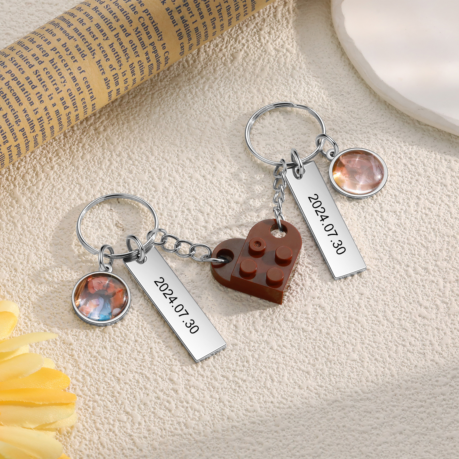 Personalised Couple Keychain Custom Double Heart Keychain with Photos and Dates for Couple | Jessmade
