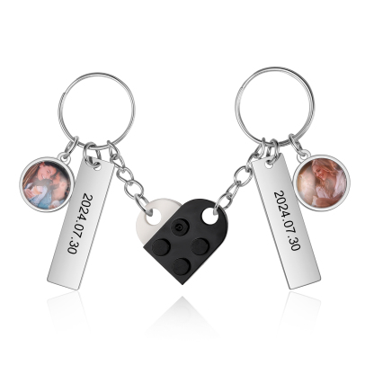 Personalised Heart-Shaped Keychain with Custom Date, Name & Photo - Pe