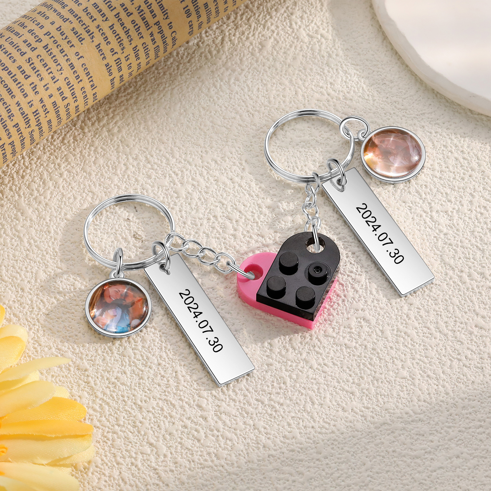 Personalised Heart-Shaped Keychain with Custom Date, Name & Photo - Perfect Gift for Couples | Jessmade