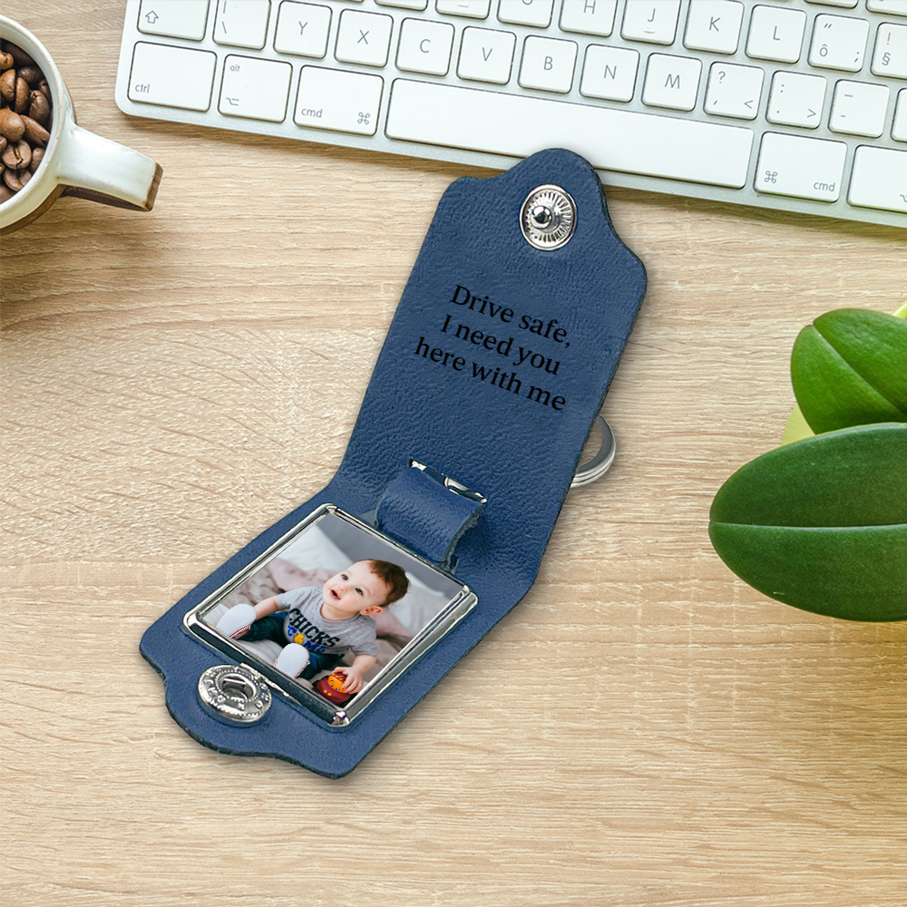Personalised Photo Keyring for Dad – Drive Safe Message with Custom 2 Texts & 1 Photo Insert | Jessemade