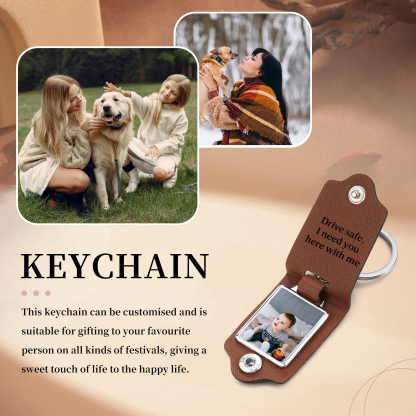Personalised Photo Keyring for Dad – Drive Safe Message with Custom 2 Texts & 1 Photo Insert | Jessemade