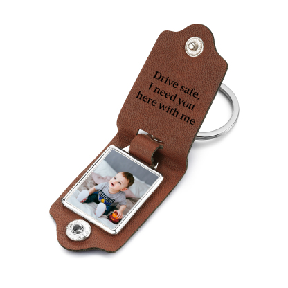 Personalised Photo Keyring for Dad – Drive Safe Message with Custom 2 Texts & 1 Photo Insert | Jessemade