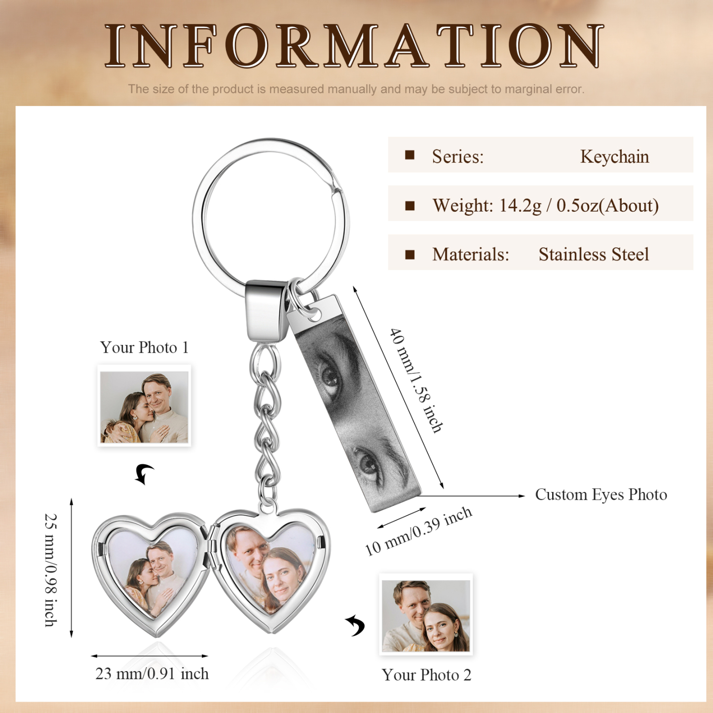 Personalised Eye Keyring with Custom 3 Photos Heart Charms Christmas Gift for Him | Jessemade