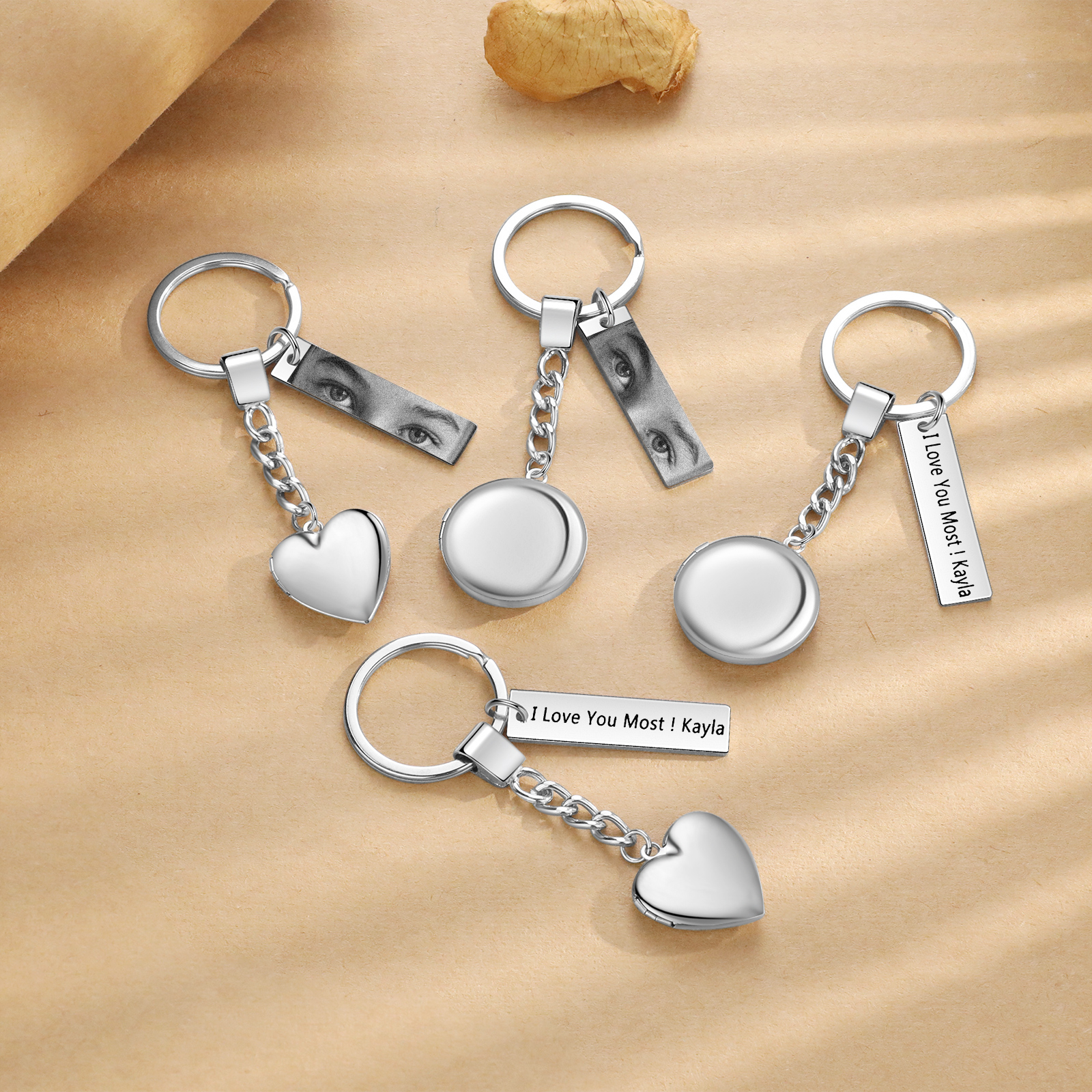 Personalised Eye Keyring with Custom 3 Photos Heart Charms Christmas Gift for Him | Jessemade