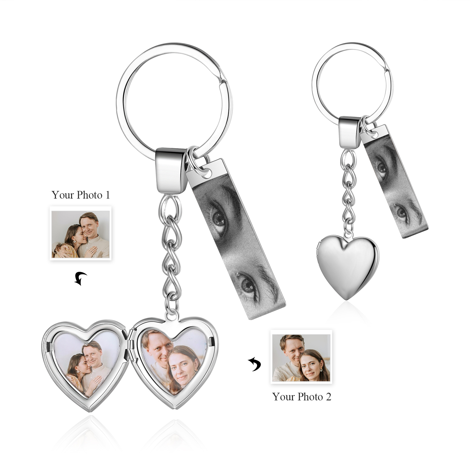 Personalised Eye Keyring with Custom 3 Photos Heart Charms Christmas Gift for Him | Jessemade