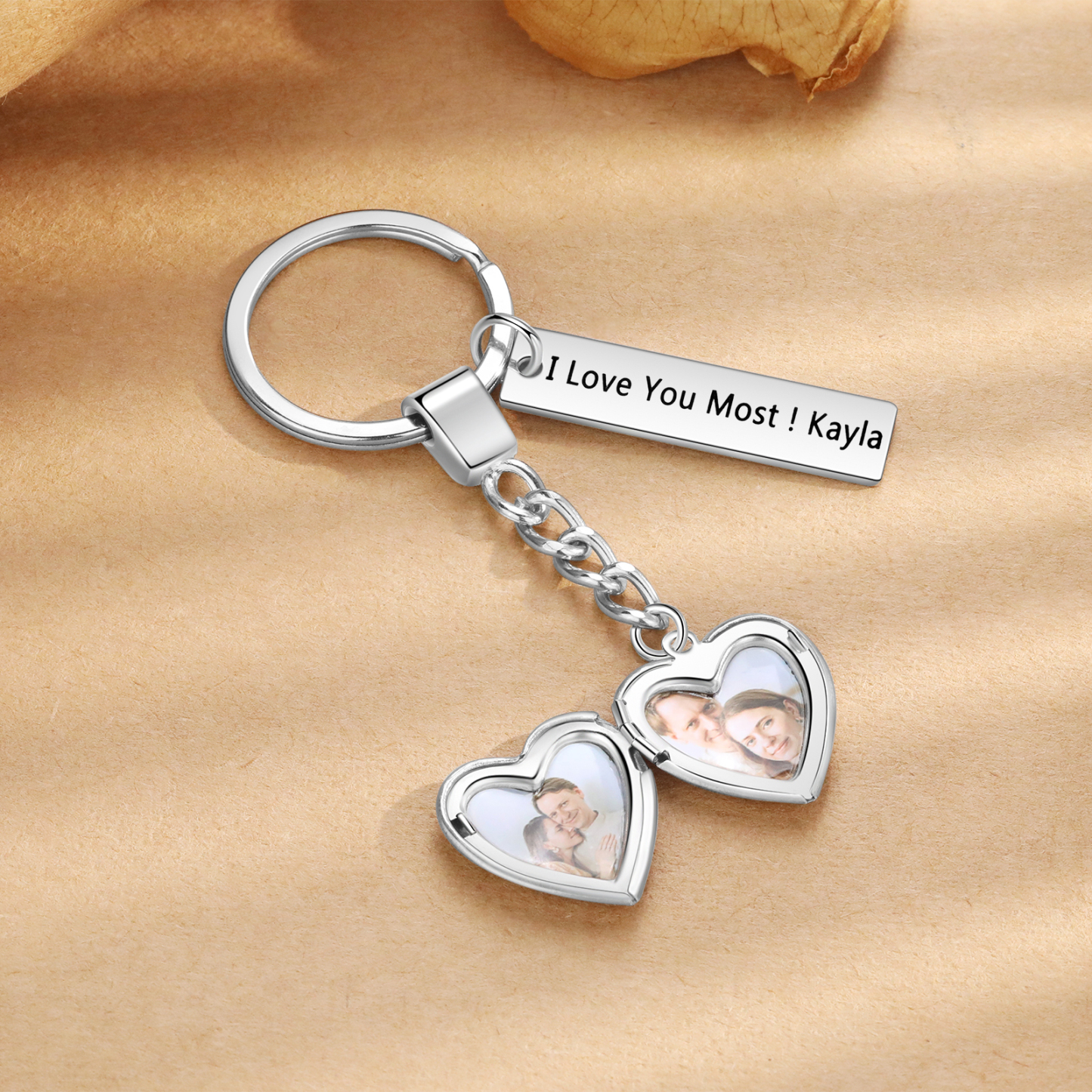 Personalised Eye Keyring with Custom 2 Photos & 1 Text Heart Charms Christmas Gift for Him | Jessemade