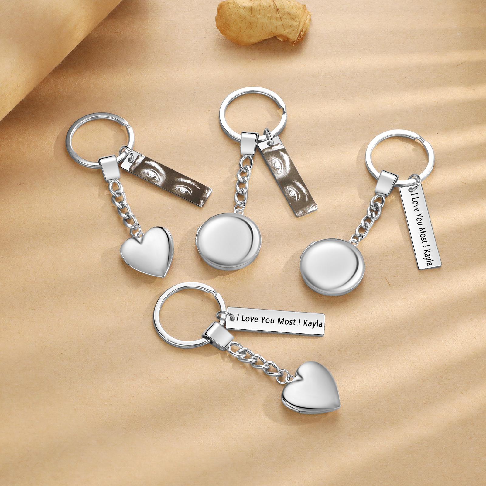 Personalised Eye Keyring with Custom 2 Photos & 1 Text Heart Charms Christmas Gift for Him | Jessemade