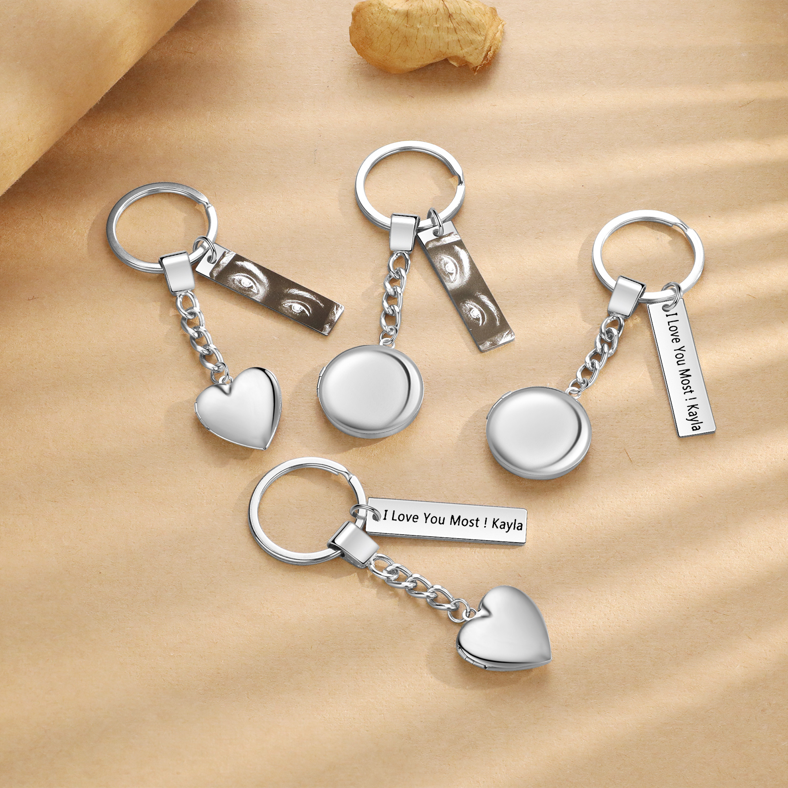 Personalised Eye Keyring with Custom 2 Photos & 1 Text Heart Charms Christmas Gift for Him | Jessemade