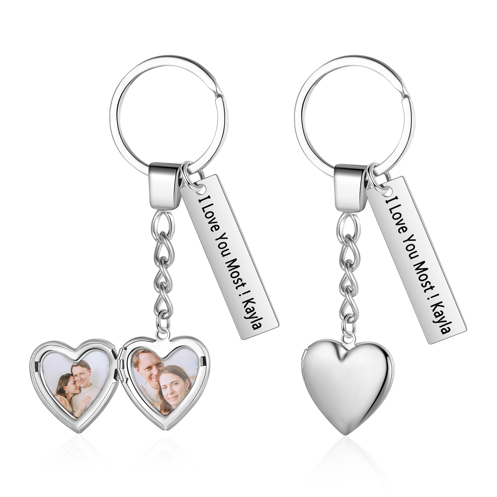 Personalised Eye Keyring with Custom 2 Photos & 1 Text Heart Charms Ch