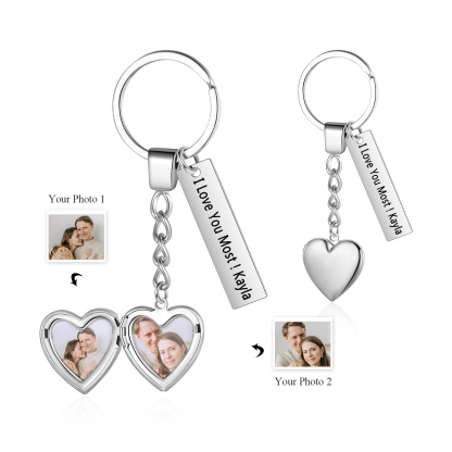 Personalised Eye Keyring with Custom 2 Photos & 1 Text Heart Charms Christmas Gift for Him | Jessemade