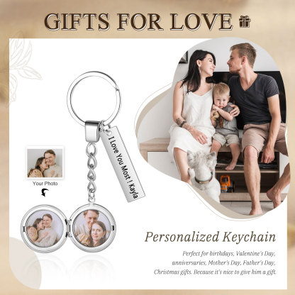Personalised Eye Keyring with Custom 2 Photos & 1 Text Heart Charms Christmas Gift for Him | Jessemade