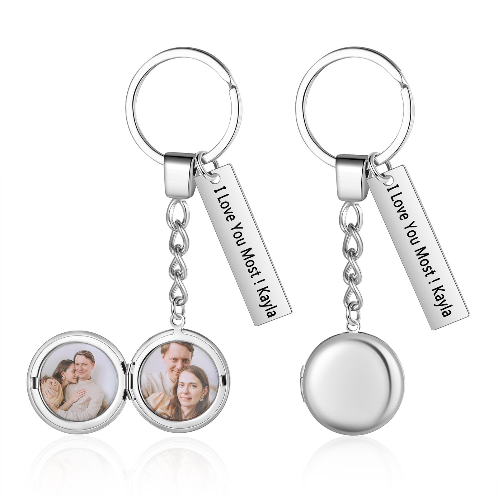 Personalised Eye Keyring with Custom 2 Photos & 1 Text Heart Charms Christmas Gift for Him | Jessemade