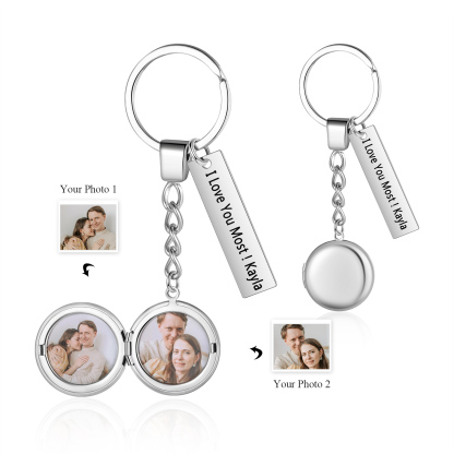 Personalised Eye Keyring with Custom 2 Photos & 1 Text Heart Charms Christmas Gift for Him | Jessemade