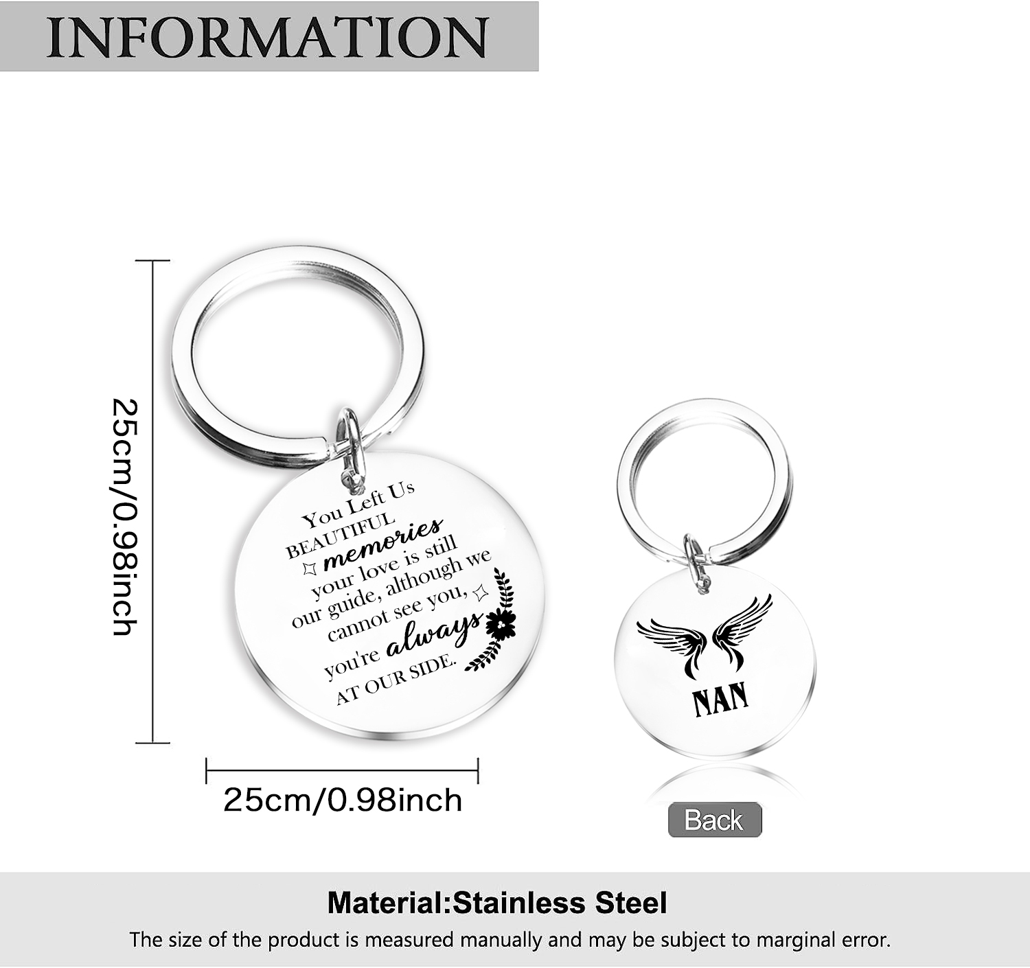 Personalised Memorial Keyring - Stainless Steel Keepsake with Engraved Message and Custom Name | Jessmade