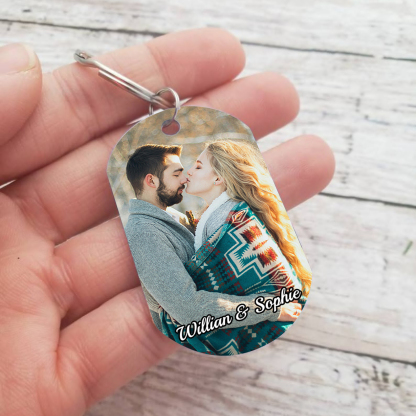 Personalised Couple Keyring with Custom Photo & 2 Names Stainless Steel Keyring Gift for Him | Jessmade