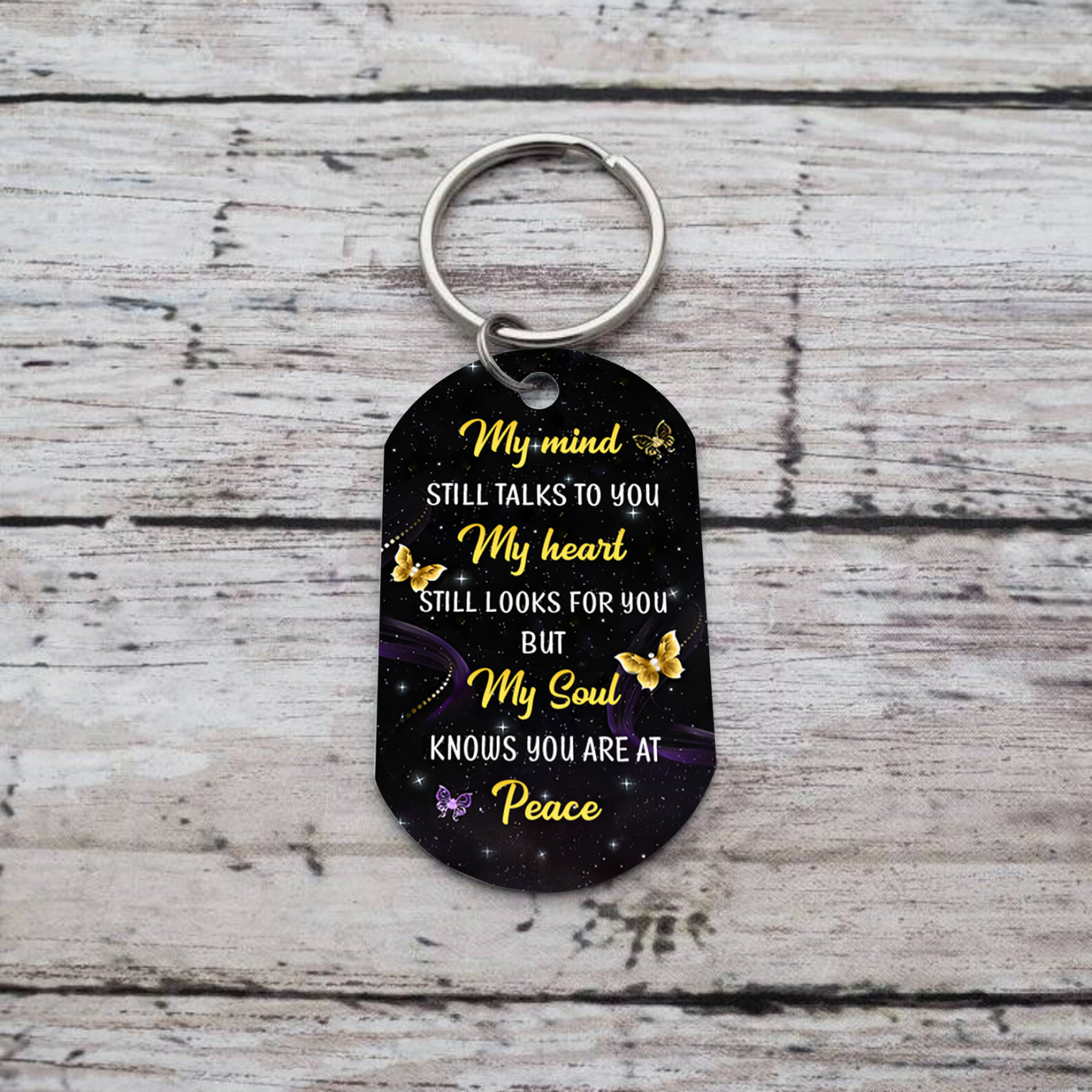 Personalized Memorial Keychain With Custom Photo, Name & Date Keychain– "My soul knows you are at peace"
