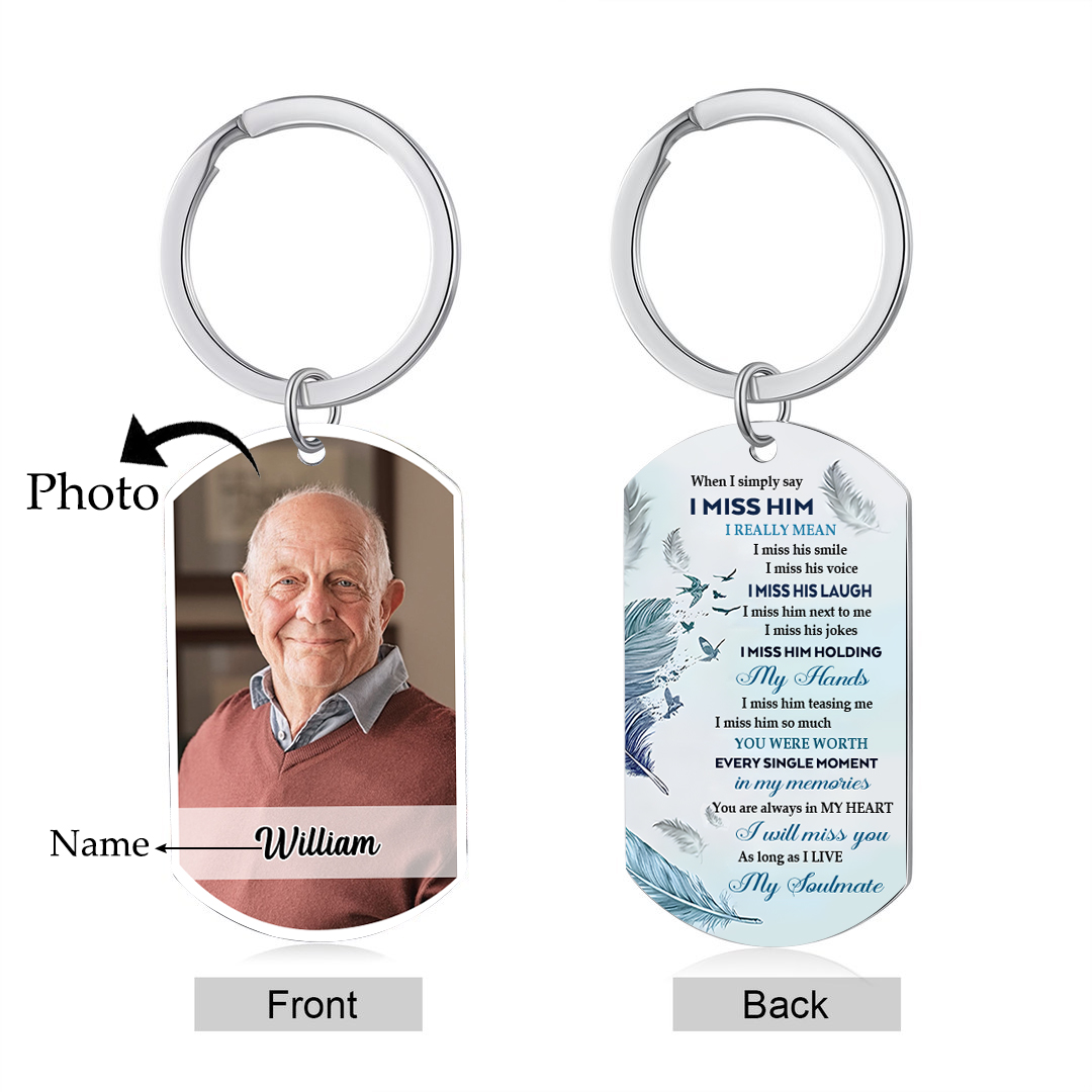 Personalized Memorial Keychain With Custom Photo & Name Keychain - "I will miss you as long as I live"