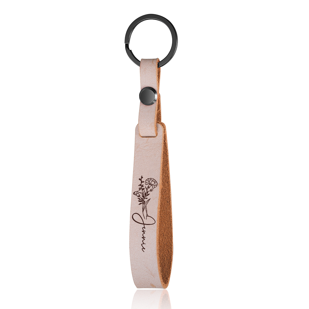 Personalised Keyring with Birthflower Custom Name Birthday Gift for Her | Jessemade