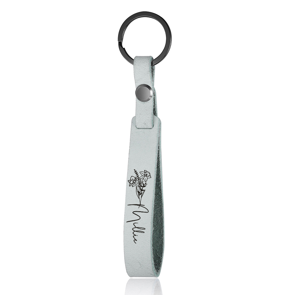 Personalised Keyring with Birthflower Custom Name Birthday Gift for Her | Jessemade