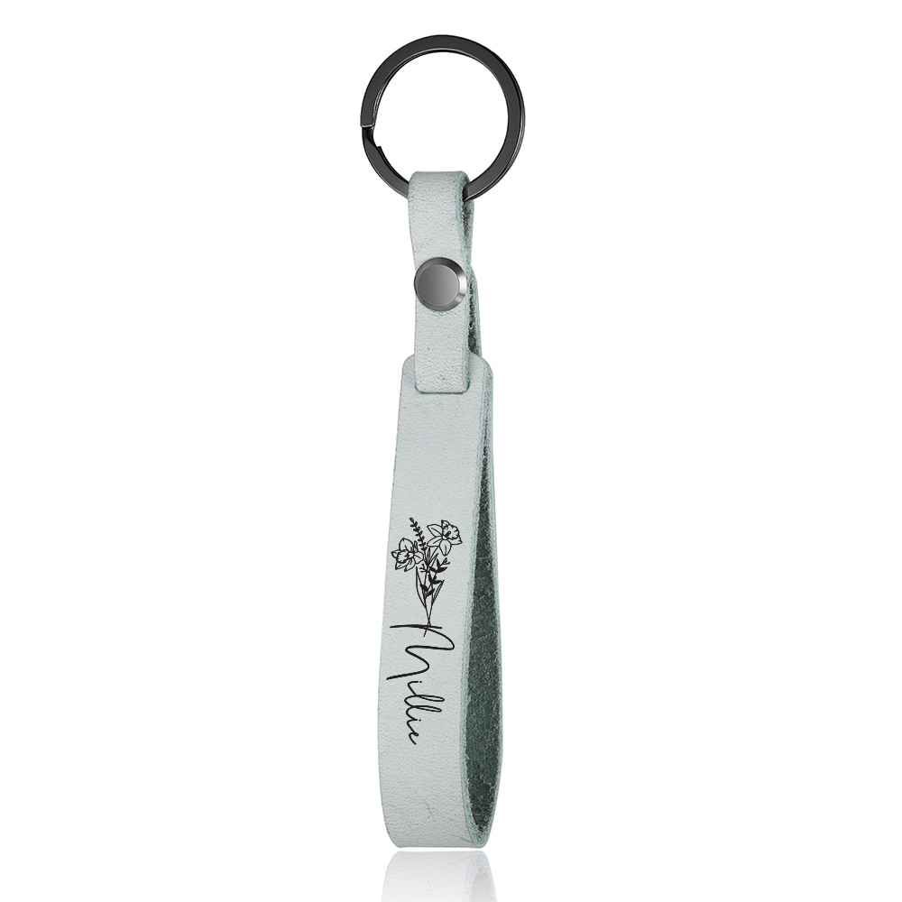 Personalised Keyring with Birthflower Custom Name Birthday Gift for Her | Jessemade
