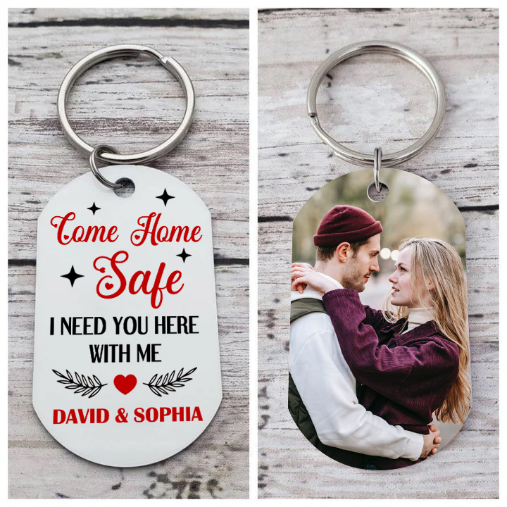 Personalised Stainless Steel Couples Keyring with Custom Photo & 2 Nam