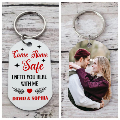 Personalised Stainless Steel Couples Keyring with Custom Photo & 2 Nam