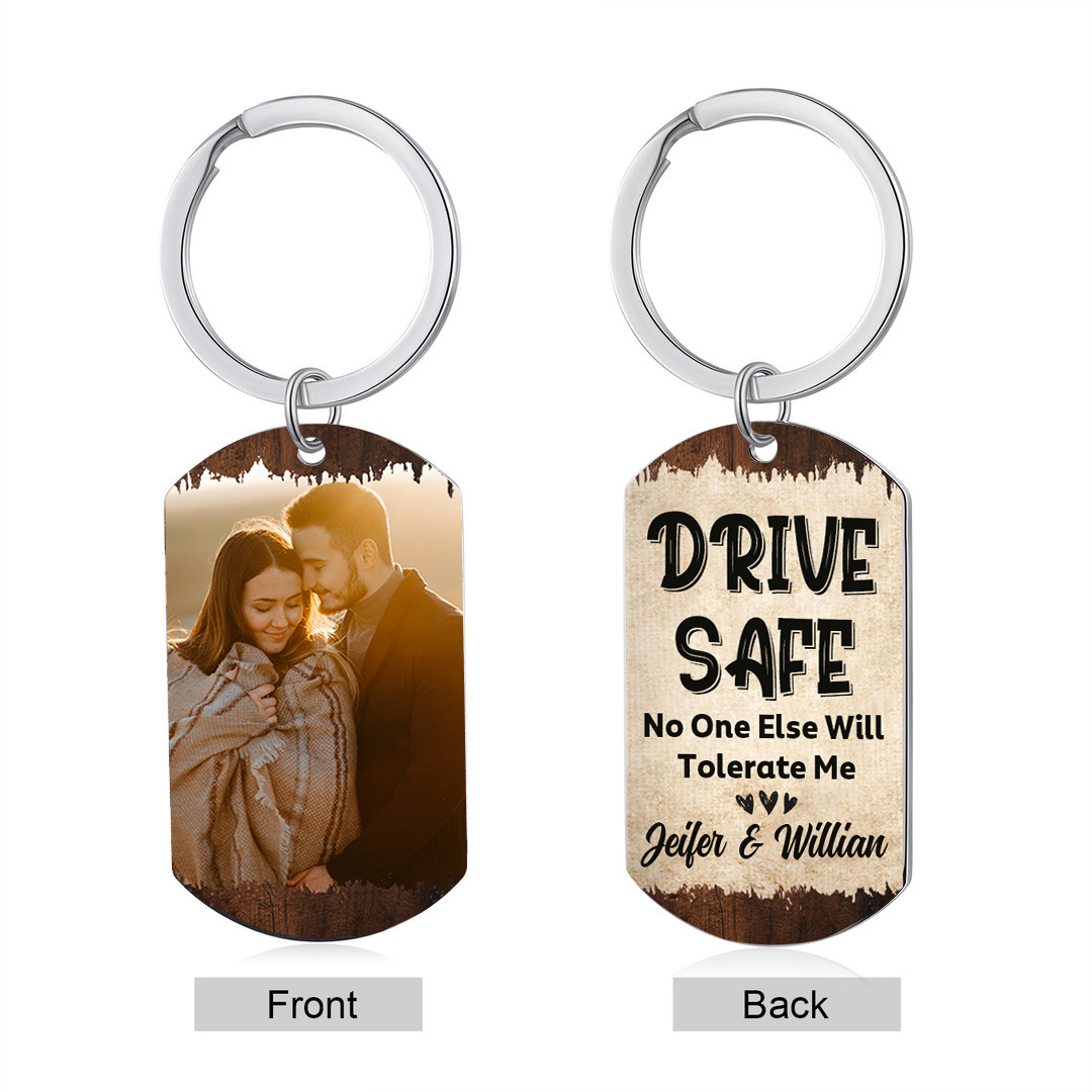 Personalised Stainless Steel Couple Keyring with Custom 2 Names & Photo Thoughtful Gift for Him/Her | Jessemade