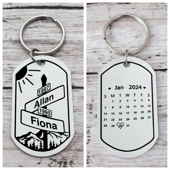 Personalised Stainless Steel Couple Keyring with Custom 2 Names, 2 Years & Date Valentine's gift for Him | Jessemade