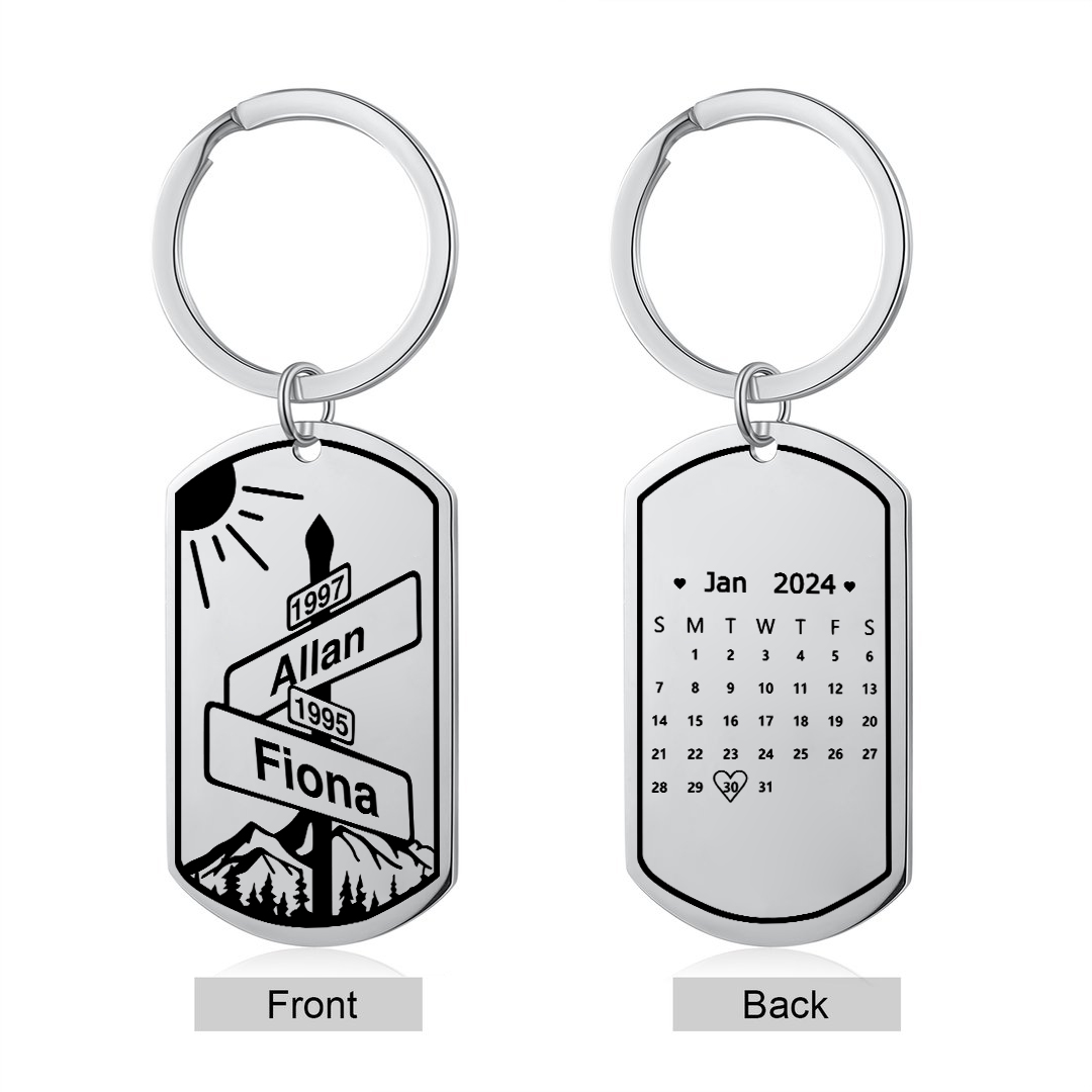 Personalised Stainless Steel Couple Keyring with Custom 2 Names, 2 Years & Date Valentine's gift for Him | Jessemade