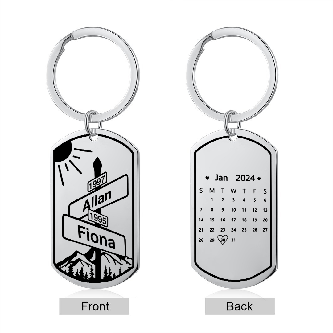 Personalised Stainless Steel Couple Keyring with Custom 2 Names, 2 Years & Date Valentine's gift for Him | Jessemade