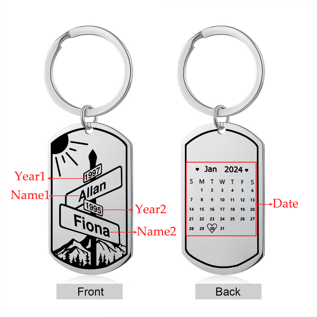 Personalised Stainless Steel Couple Keyring with Custom 2 Names, 2 Years & Date Valentine's gift for Him | Jessemade