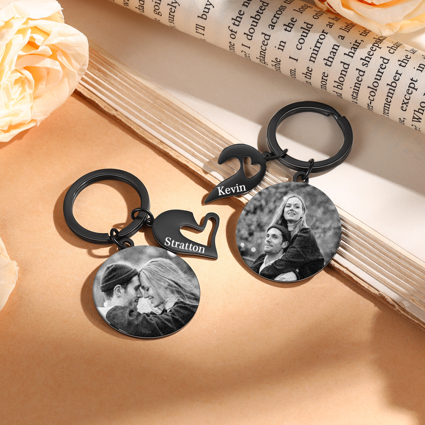 Personalised Couple Keyring with Heart Puzzle - Customized 2 Photos & 2 Names Valentine's gift for Couple | Jessemade