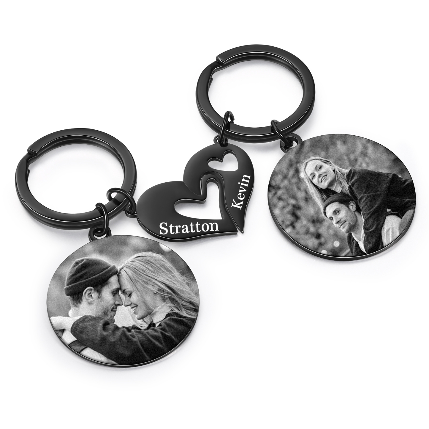 Personalised Couple Keyring with Heart Puzzle - Customized 2 Photos & 2 Names Valentine's gift for Couple | Jessemade