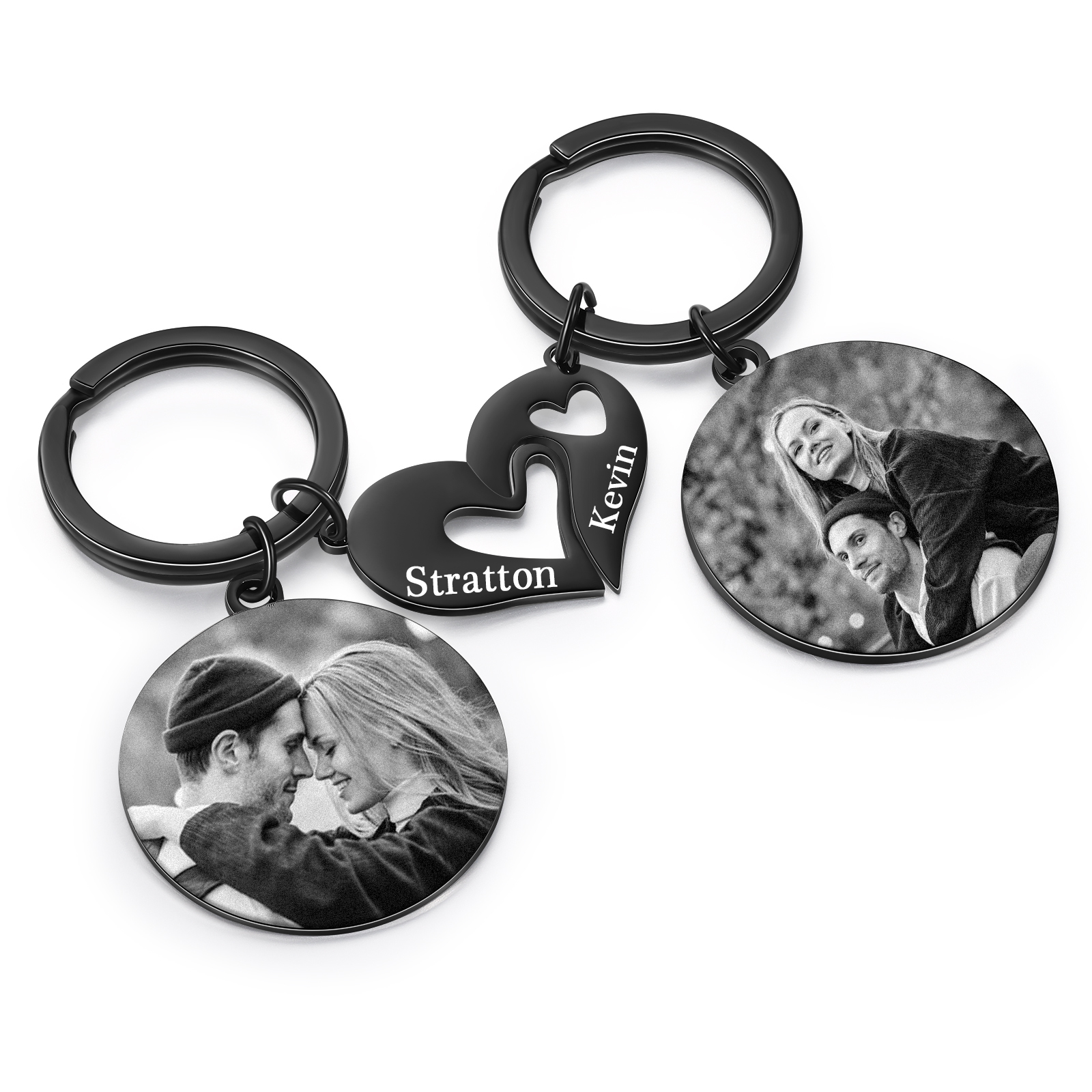 Personalised Couple Keyring with Heart Puzzle - Customized 2 Photos & 2 Names Valentine's gift for Couple | Jessemade