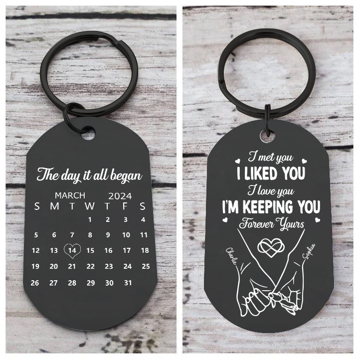 Personalised Anniversary Keyring – Custom Names, “I Met You, I Liked You” Design with Calendar – Valentine’s Day Gift for Couple | Jessemade