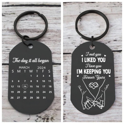 Personalised Anniversary Keyring – Custom Names, “I Met You, I Liked You” Design with Calendar – Valentine’s Day Gift for Couple | Jessemade